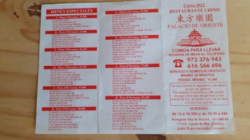 Chino Palacio De Oriente menu
