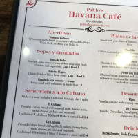 Pablos Havana Cafe menu