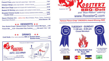 Rooster's Bbq Deli Catering menu