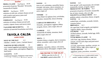 Prima Classe Italian Market Cafe menu