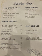 Acadian Coast menu