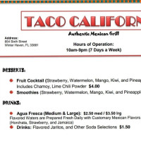 Taco California menu