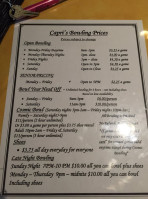Capri Lanes menu