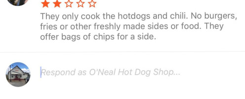 O'neal Hot Dog Shop menu