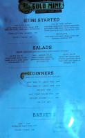 The Gold Mine Grill Saloon menu