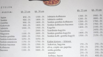 Erdei Club Pub Pizza menu