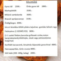 Szablya Etterem menu