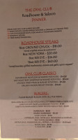 Owl Club Bar & Steakhouse menu