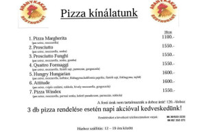 Aranykakas Vendeglo menu