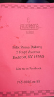 Felix Roma Sons menu