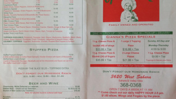 Gianna's Pizza menu