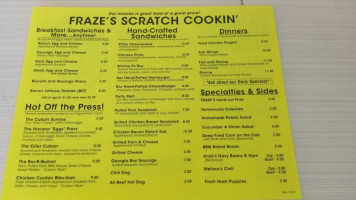 Fraze's Scratch Cookin' menu