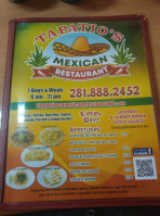 Tapatio's Mexican menu