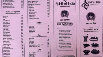 Spirit Of India menu