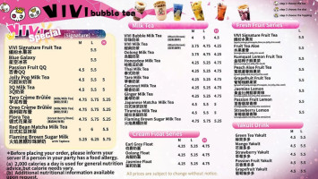 Vivi Bubble Tea menu