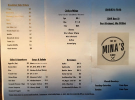 Mina's Cafe menu