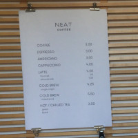 Neat Coffee menu