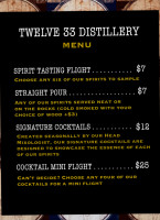 Twelve 33 Distillery menu