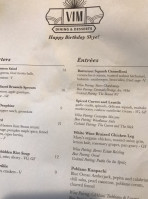 Vim Dining And Desserts menu
