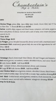 Chamberlain's Tap Table menu
