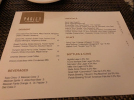Parish Restaurant Bar menu