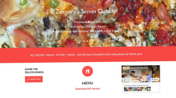 Zaccary's Pizza menu