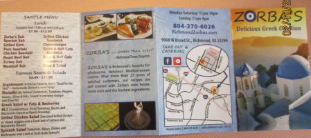 Zorba's Greek Italian menu