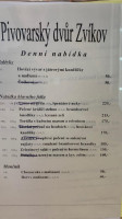 Pivovarský Dvůr Zvíkov menu
