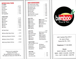 Bamboo Pho Tea menu