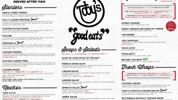 Toby's Good Eats menu