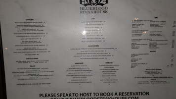 Blueblood Steakhouse menu