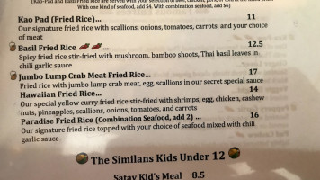The Similans Thai Eatery menu