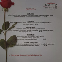 Matiz Latin Cuisine menu