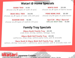 Watari Japanese Restaurant menu