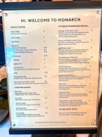 Monarch Coffee menu