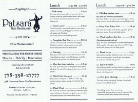 Patsara Thai Restaurant menu
