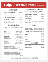 Captain's Table Restaurant menu