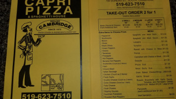Capri Pizza menu