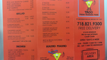 Nacho Macho Taco menu