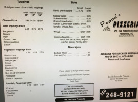 Poppa's Pizzeria menu
