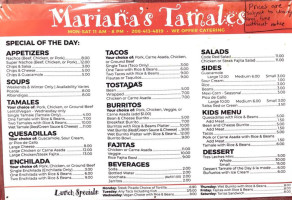 Mariana's Tamales menu