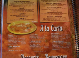 El Centenario menu