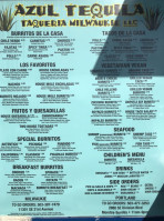 Azul Tequila Taqueria menu