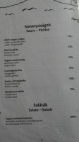 Czirók Lajos Kertvendéglő-csárda menu