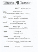 Kolozsvár étterem menu