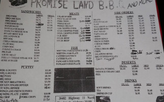 Promise Land B.b.q menu