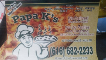 Papa K's Pizza menu