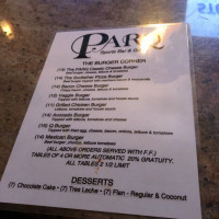 Parq Sports And Grill menu