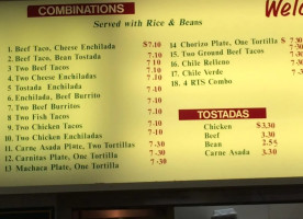 Monica's Taco Shop menu