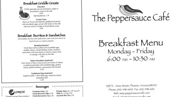 Peppersauce Cafe menu